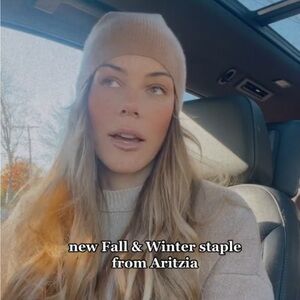 Aritzia Babaton 100% Cashmere Beanie Hat Camel Tan Ribbed Knit NEW with Tags